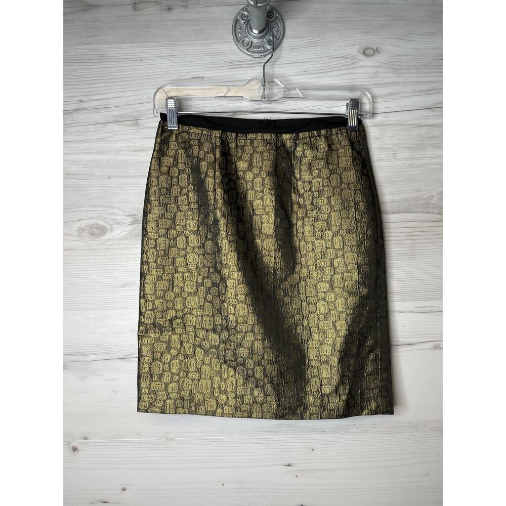 LOFT Skirt Womens‎ 00P Petite Gold Metallic Jacquard Lined Formal 253117